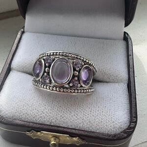 Sterling Silver Ring With Three Cabochon Amethyst